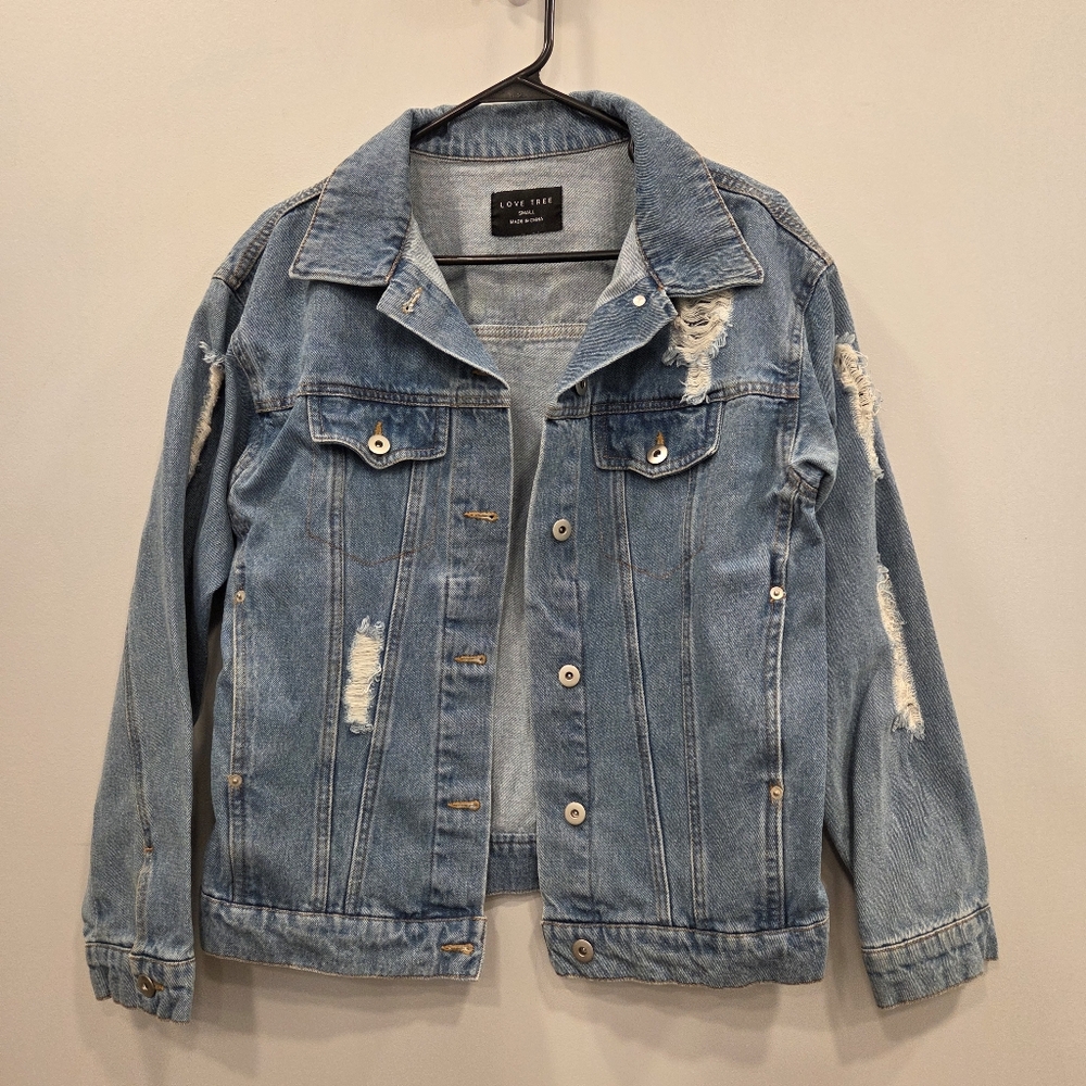 Love Tree Distressed Denim Jacket Small
